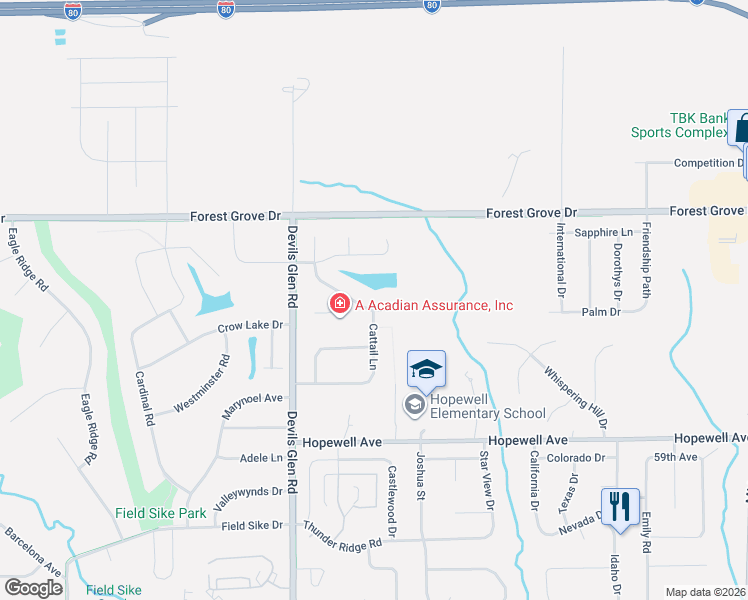 map of restaurants, bars, coffee shops, grocery stores, and more near 6533 Blackberry Lane in Bettendorf