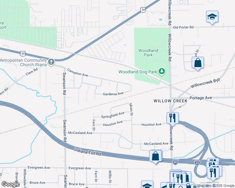 map of restaurants, bars, coffee shops, grocery stores, and more near 5804 Gardenia Avenue in Portage