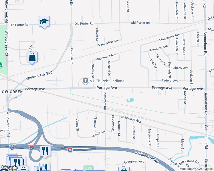 map of restaurants, bars, coffee shops, grocery stores, and more near 2209 Michael Drive in Portage