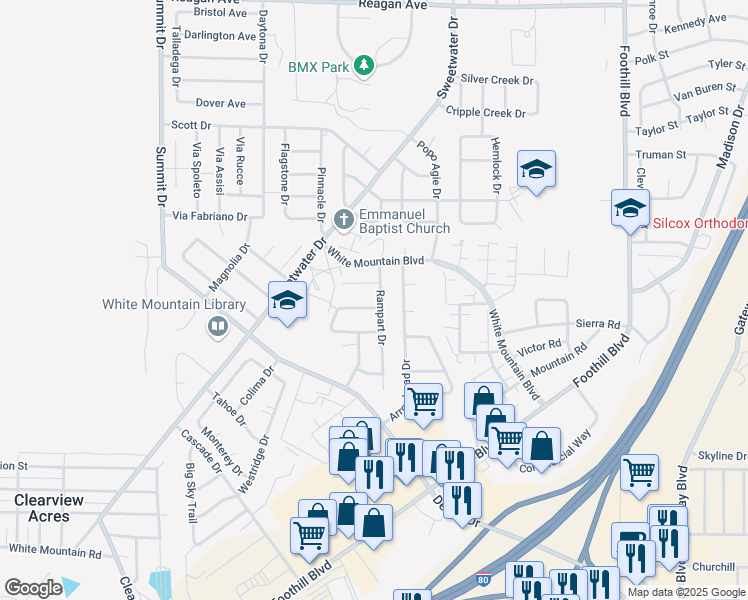 map of restaurants, bars, coffee shops, grocery stores, and more near 2701 Bastion Drive in Rock Springs