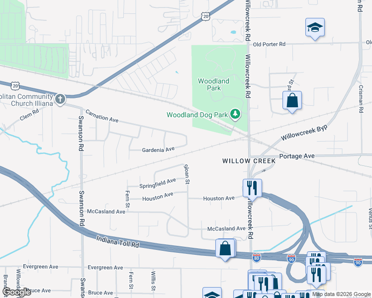 map of restaurants, bars, coffee shops, grocery stores, and more near 5804-5898 Gardenia Avenue in Portage