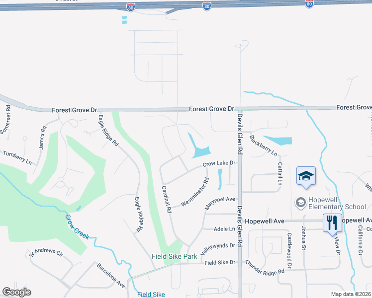 map of restaurants, bars, coffee shops, grocery stores, and more near Cardinal Road in Bettendorf