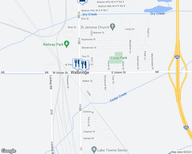 map of restaurants, bars, coffee shops, grocery stores, and more near 200 East Union Street in Walbridge