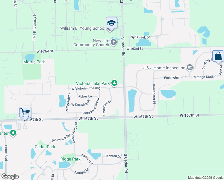 map of restaurants, bars, coffee shops, grocery stores, and more near 14845 West Victoria Crossing in Lockport