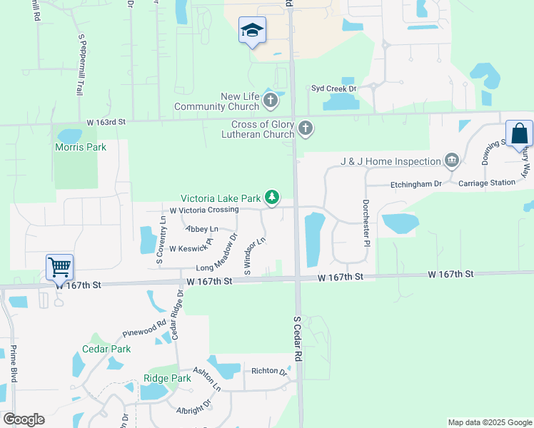 map of restaurants, bars, coffee shops, grocery stores, and more near 14845 West Victoria Crossing in Lockport