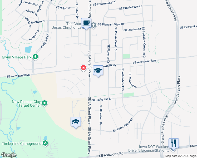 map of restaurants, bars, coffee shops, grocery stores, and more near 2350 Southeast LA Grant Parkway in Waukee