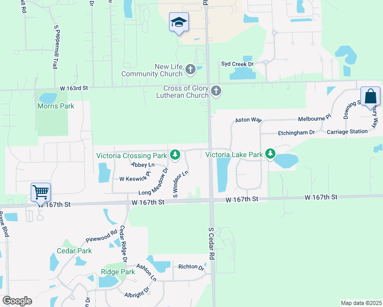 map of restaurants, bars, coffee shops, grocery stores, and more near 14845 West Victoria Crossing in Lockport