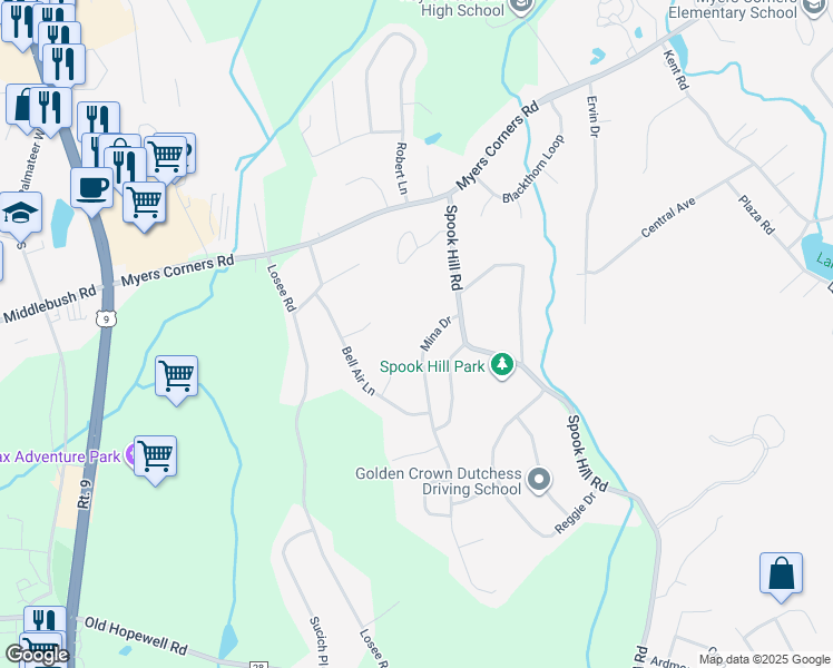 map of restaurants, bars, coffee shops, grocery stores, and more near 10 Mina Dr in Wappingers Falls