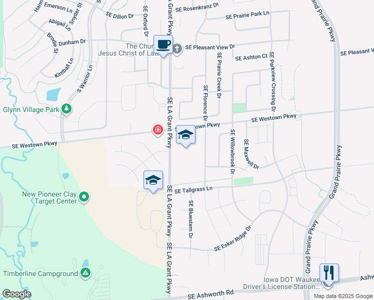 map of restaurants, bars, coffee shops, grocery stores, and more near 2350 Southeast LA Grant Parkway in Waukee