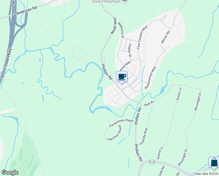 map of restaurants, bars, coffee shops, grocery stores, and more near 10 Sassafras Circle in Hopewell Junction