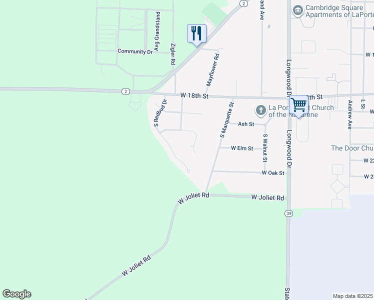 map of restaurants, bars, coffee shops, grocery stores, and more near 1196 South Butternut Drive in La Porte