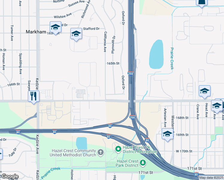 map of restaurants, bars, coffee shops, grocery stores, and more near 16626 Plymouth Drive in Markham