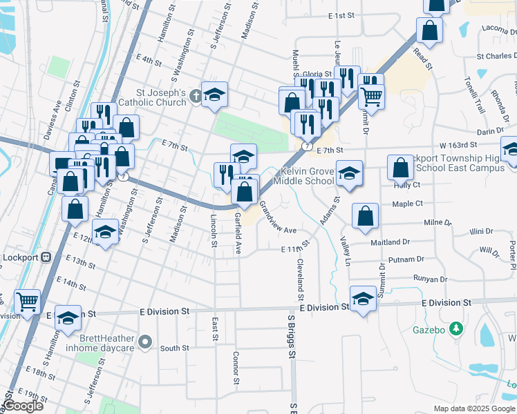 map of restaurants, bars, coffee shops, grocery stores, and more near 903 Grandview Avenue in Lockport