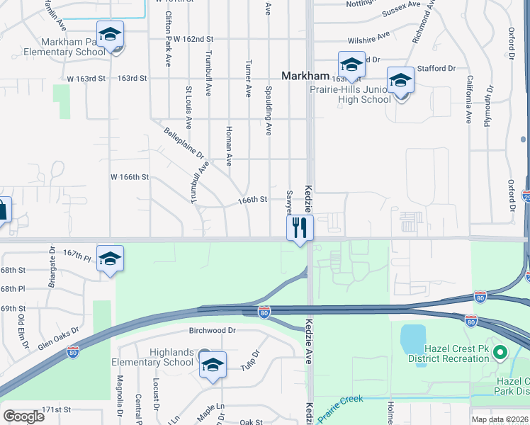 map of restaurants, bars, coffee shops, grocery stores, and more near 16618 Spaulding Avenue in Markham