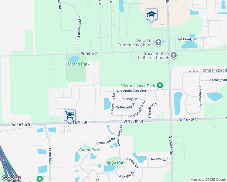 map of restaurants, bars, coffee shops, grocery stores, and more near 14920 West Victoria Crossing Court in Lockport