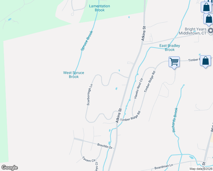 map of restaurants, bars, coffee shops, grocery stores, and more near Scarborough Lane in Middletown