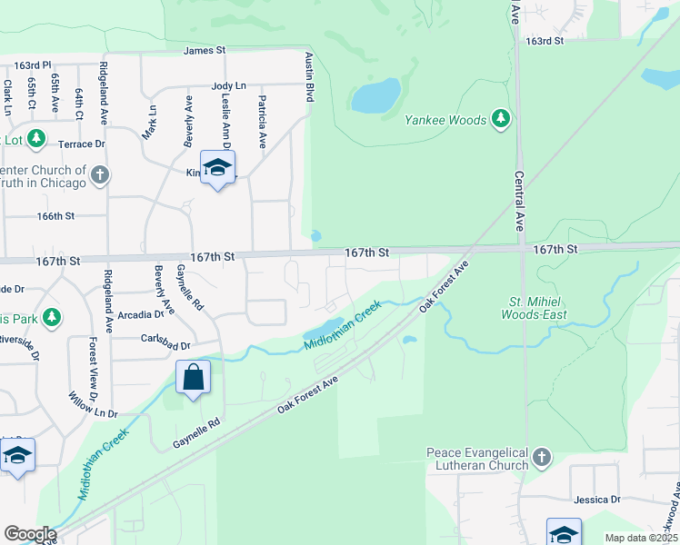 map of restaurants, bars, coffee shops, grocery stores, and more near 16713 Lakewood Drive in Tinley Park