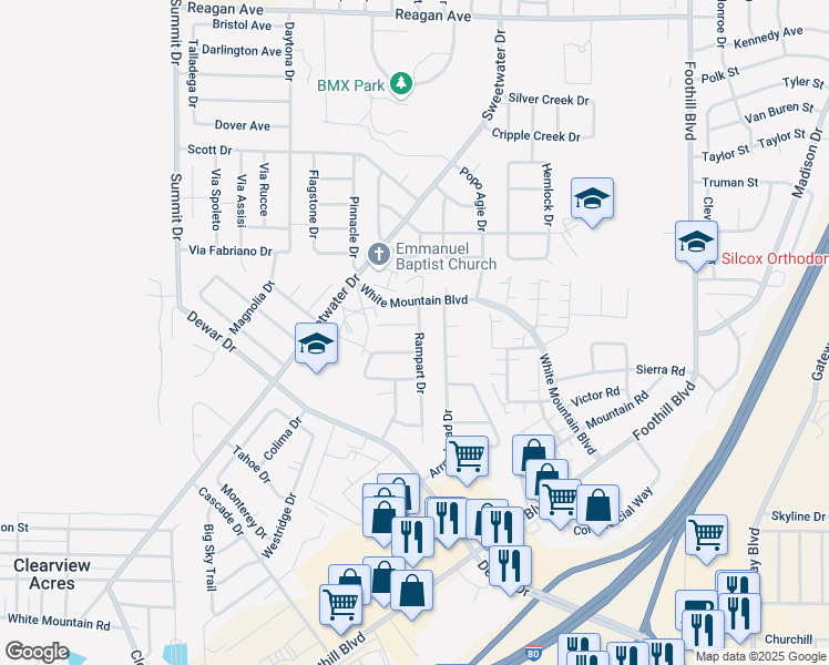 map of restaurants, bars, coffee shops, grocery stores, and more near 2708 Cloud Court in Rock Springs