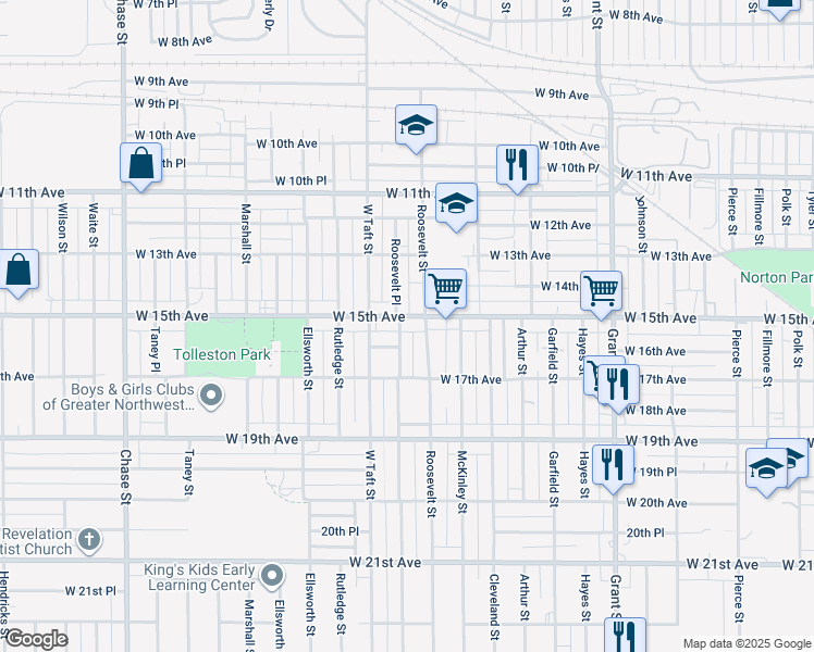 map of restaurants, bars, coffee shops, grocery stores, and more near 2217 West 15th Avenue in Gary
