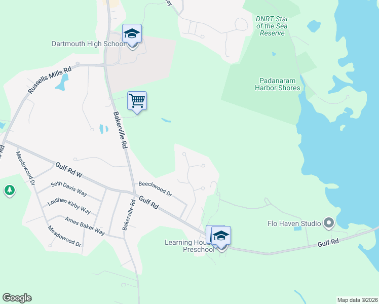 map of restaurants, bars, coffee shops, grocery stores, and more near 33 Gulf Hill Drive in Dartmouth