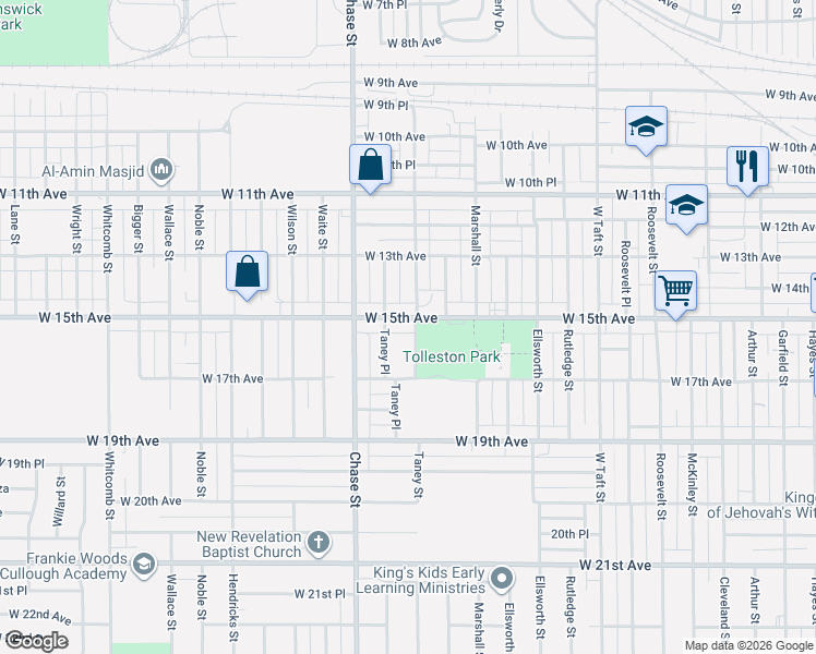 map of restaurants, bars, coffee shops, grocery stores, and more near 2907 West 15th Avenue in Gary
