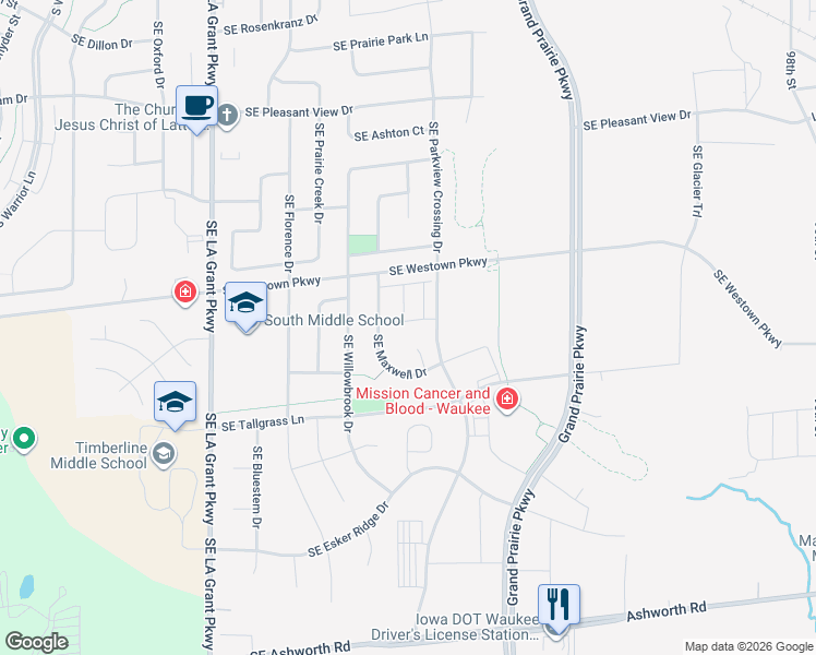 map of restaurants, bars, coffee shops, grocery stores, and more near 2425 Southeast Sawyer Point in Waukee