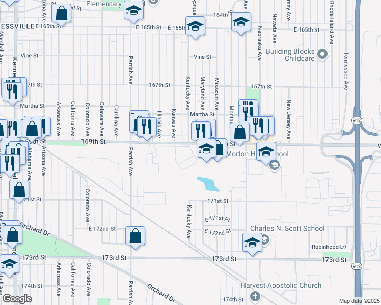 map of restaurants, bars, coffee shops, grocery stores, and more near 6922 Lydia Lane in Hammond