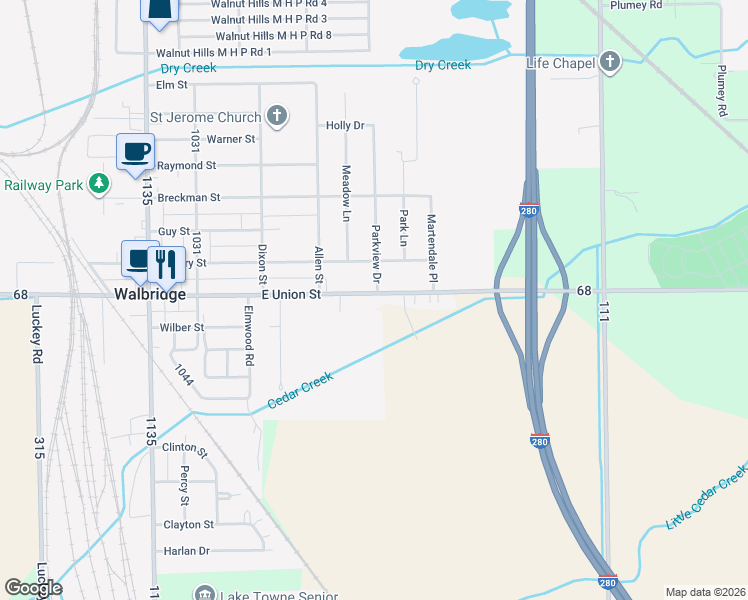 map of restaurants, bars, coffee shops, grocery stores, and more near 4505 E Union St in Walbridge
