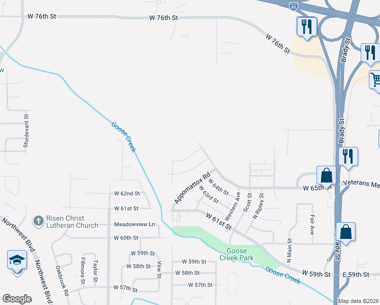 map of restaurants, bars, coffee shops, grocery stores, and more near 826 West 66th Street in Davenport