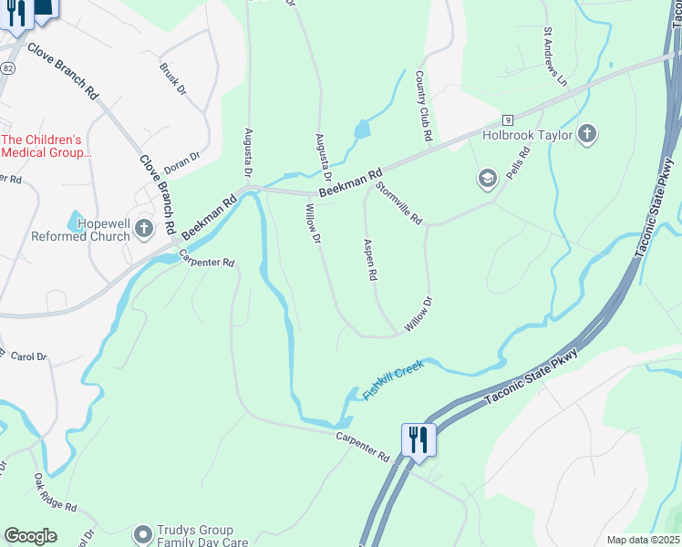 map of restaurants, bars, coffee shops, grocery stores, and more near 14 Willow Drive in Hopewell Junction