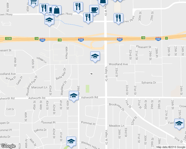 map of restaurants, bars, coffee shops, grocery stores, and more near 3650 Woodland Avenue in West Des Moines
