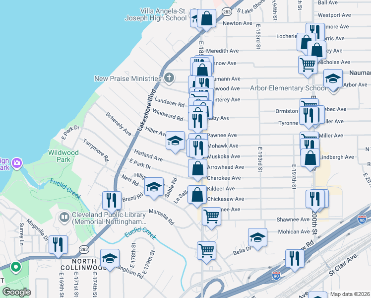 map of restaurants, bars, coffee shops, grocery stores, and more near in Cleveland