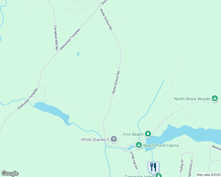 map of restaurants, bars, coffee shops, grocery stores, and more near 105 Wylie School Road in Voluntown