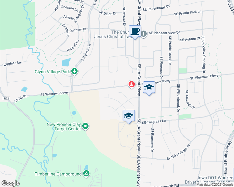 map of restaurants, bars, coffee shops, grocery stores, and more near 2325 Southeast Aster Court in Waukee