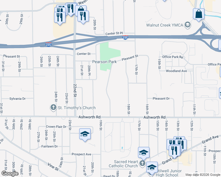 map of restaurants, bars, coffee shops, grocery stores, and more near 1131 19th Street in West Des Moines