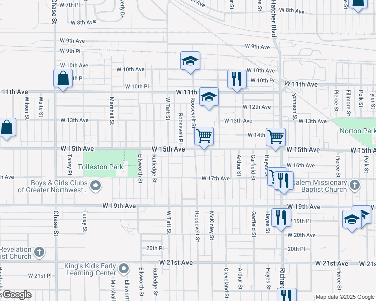 map of restaurants, bars, coffee shops, grocery stores, and more near 2217 West 15th Avenue in Gary