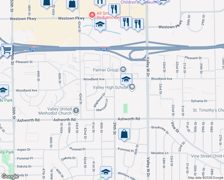 map of restaurants, bars, coffee shops, grocery stores, and more near 1116 39th Street in West Des Moines