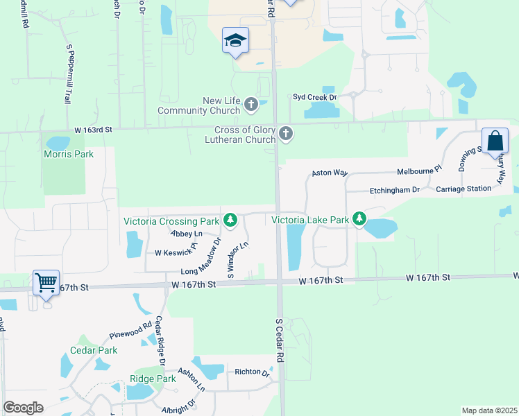 map of restaurants, bars, coffee shops, grocery stores, and more near 14845 West Victoria Crossing in Lockport