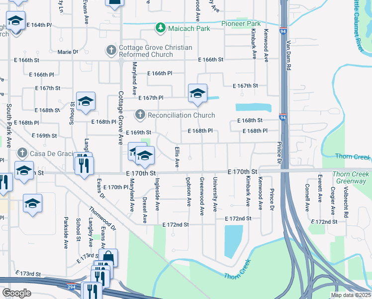 map of restaurants, bars, coffee shops, grocery stores, and more near 16906 Dobson Ct in South Holland
