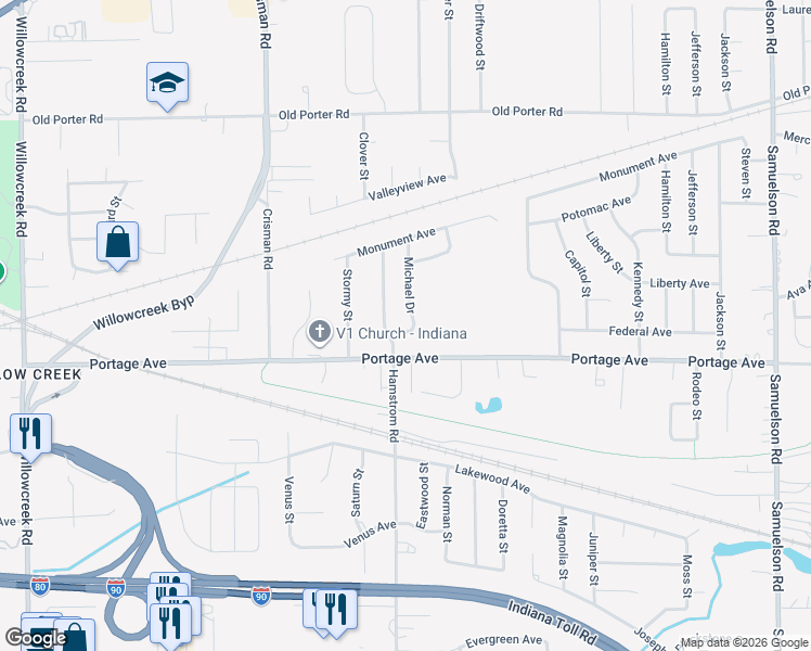 map of restaurants, bars, coffee shops, grocery stores, and more near 2209 Michael Drive in Portage