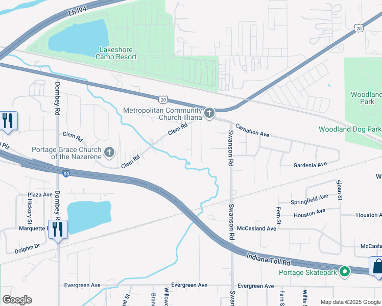 map of restaurants, bars, coffee shops, grocery stores, and more near 2223 Gina Street in Portage
