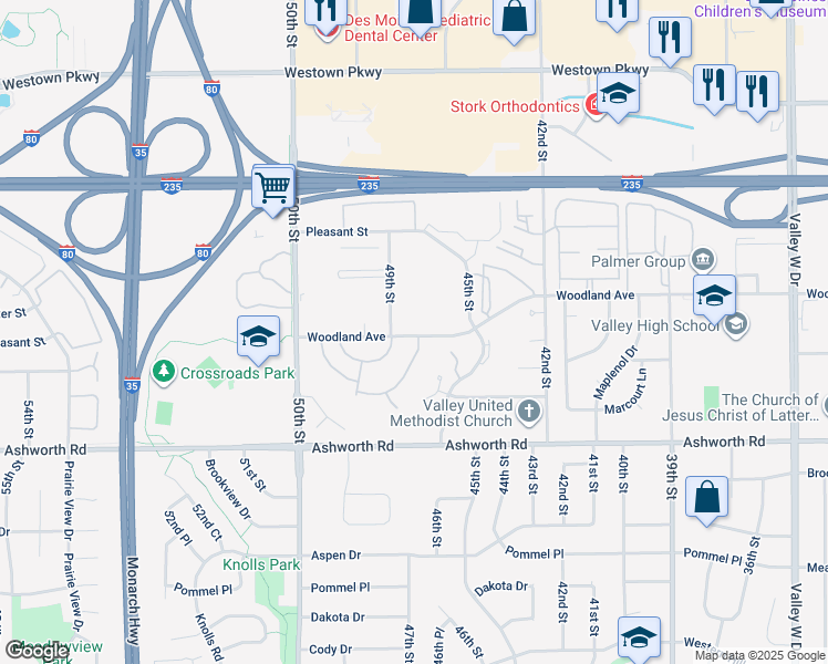 map of restaurants, bars, coffee shops, grocery stores, and more near 4818 Cedar Drive in West Des Moines