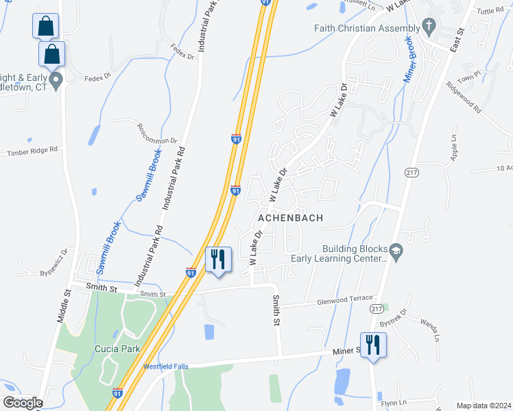 map of restaurants, bars, coffee shops, grocery stores, and more near 62 Carriage Crossing Lane in Middletown