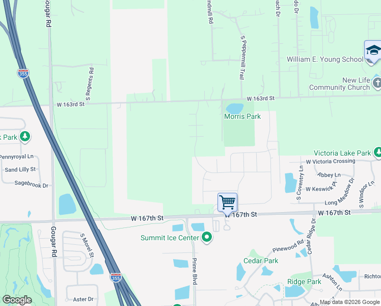 map of restaurants, bars, coffee shops, grocery stores, and more near 15733 West 163rd Street in Lockport