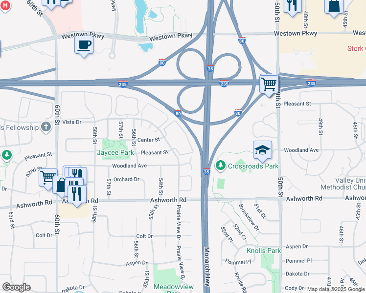 map of restaurants, bars, coffee shops, grocery stores, and more near 1157 Prairie View Drive in West Des Moines