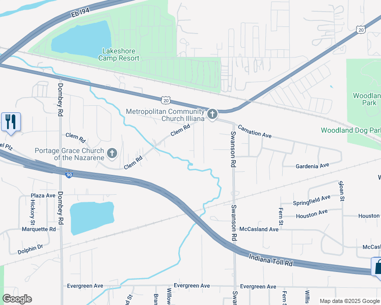 map of restaurants, bars, coffee shops, grocery stores, and more near 2218 Gina Street in Portage