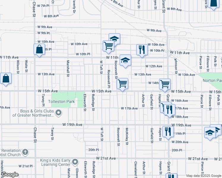 map of restaurants, bars, coffee shops, grocery stores, and more near 2217 West 15th Avenue in Gary