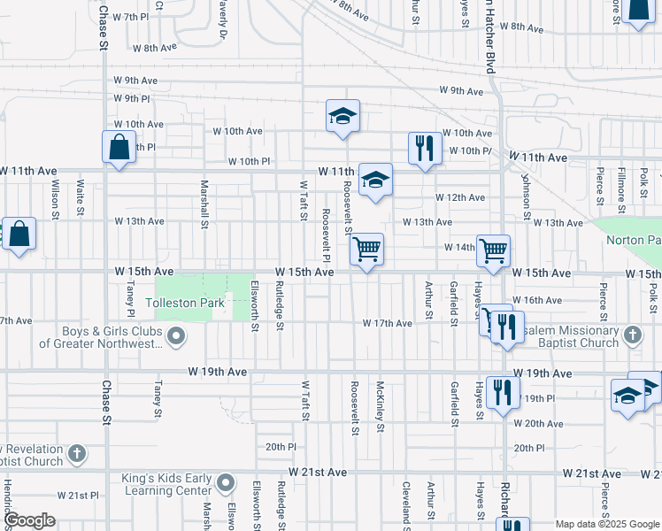 map of restaurants, bars, coffee shops, grocery stores, and more near 2217 West 15th Avenue in Gary