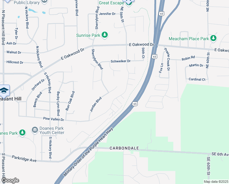 map of restaurants, bars, coffee shops, grocery stores, and more near 5435 Jordan Boulevard in Pleasant Hill