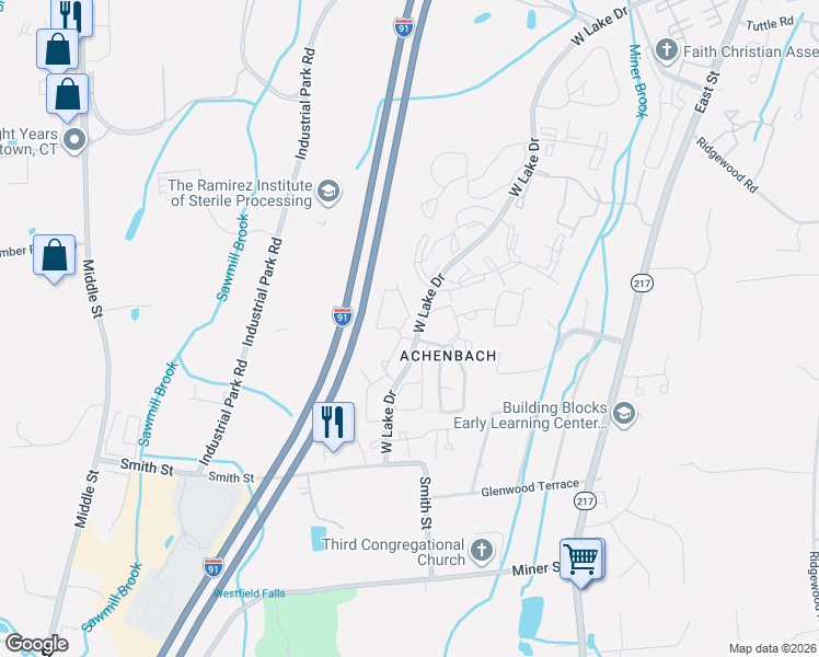 map of restaurants, bars, coffee shops, grocery stores, and more near 3 Afton Terrace in Middletown